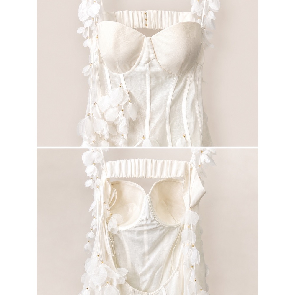 Zimmermann Botanica Petal Appliqué Linen Silk Corset Gown Dress Size 2 (US 6-8) - Picture 7 of 16